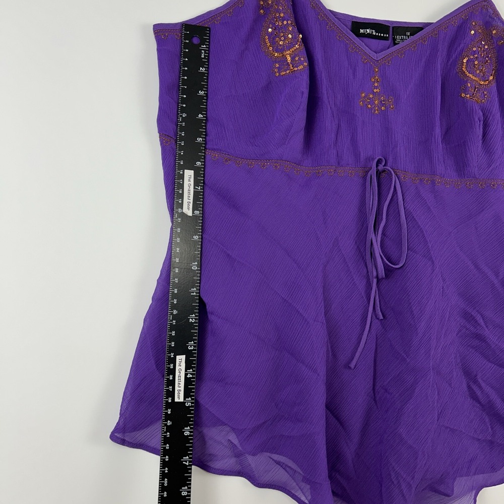 Vintage Mix It Womens Babydoll Tank Top Size 1X Purple Sequins Chiffon Gypsy - Picture 15 of 15